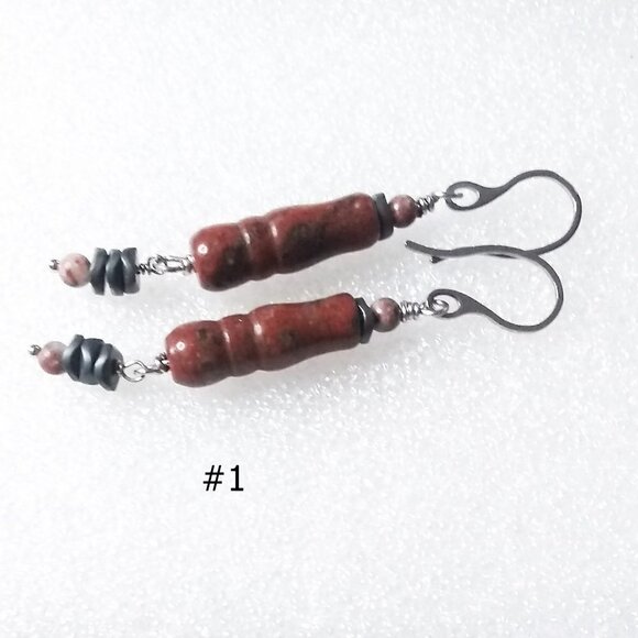 Red Jasper & Hematite - Elegant Dangle Earrings - Healing Stones - Long Version - Picture 5 of 6